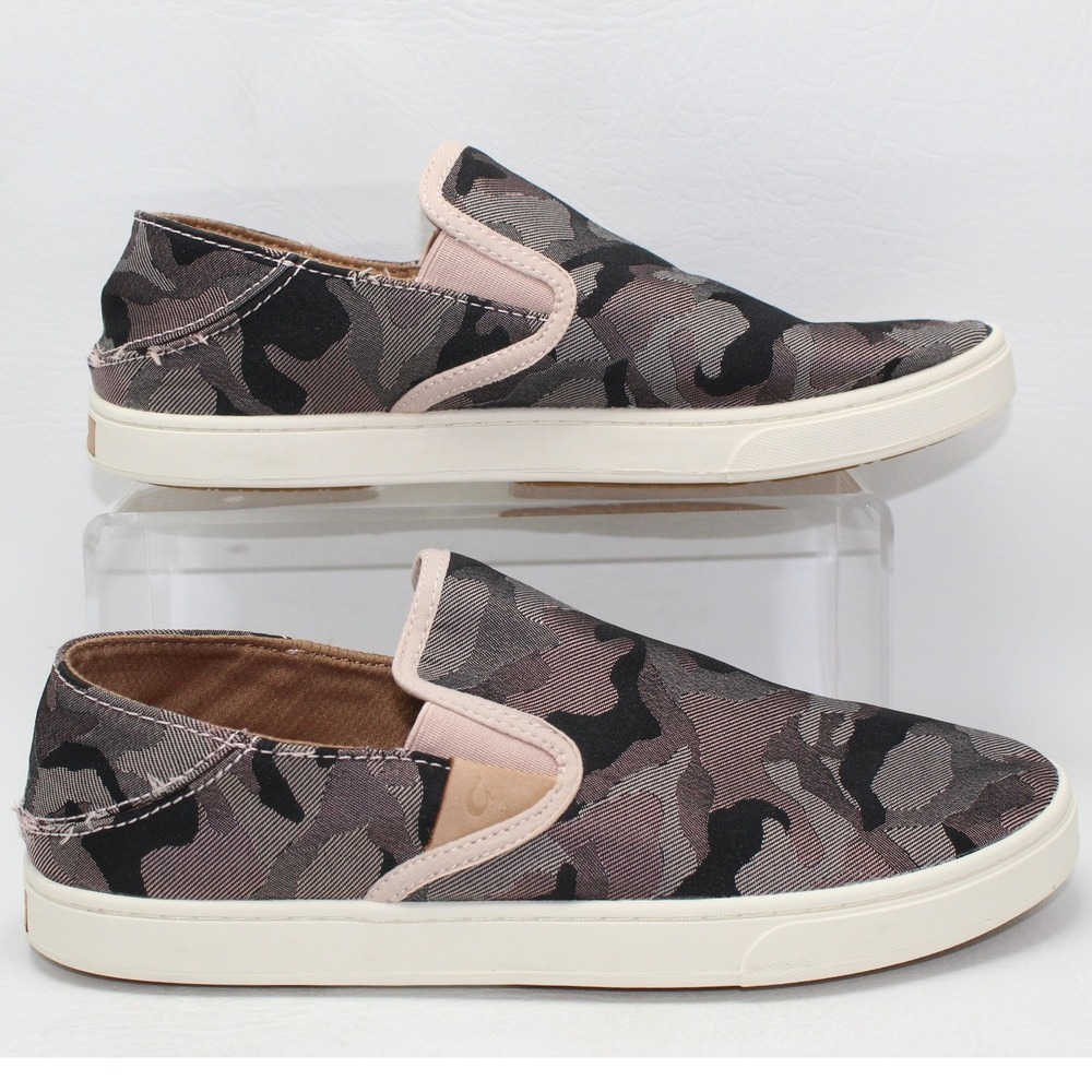 OluKai‎ Pehuea Pa'i Womens 8.5 Grey Camo Slip On Sneakers 20360-6QKE